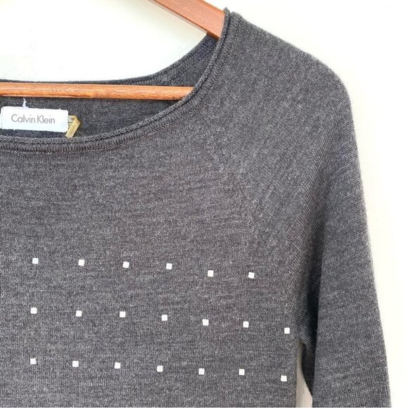 Calvin Klein dress with wide crew neckline & sparkly gems, pullover, wool blend - Picture 6 of 9